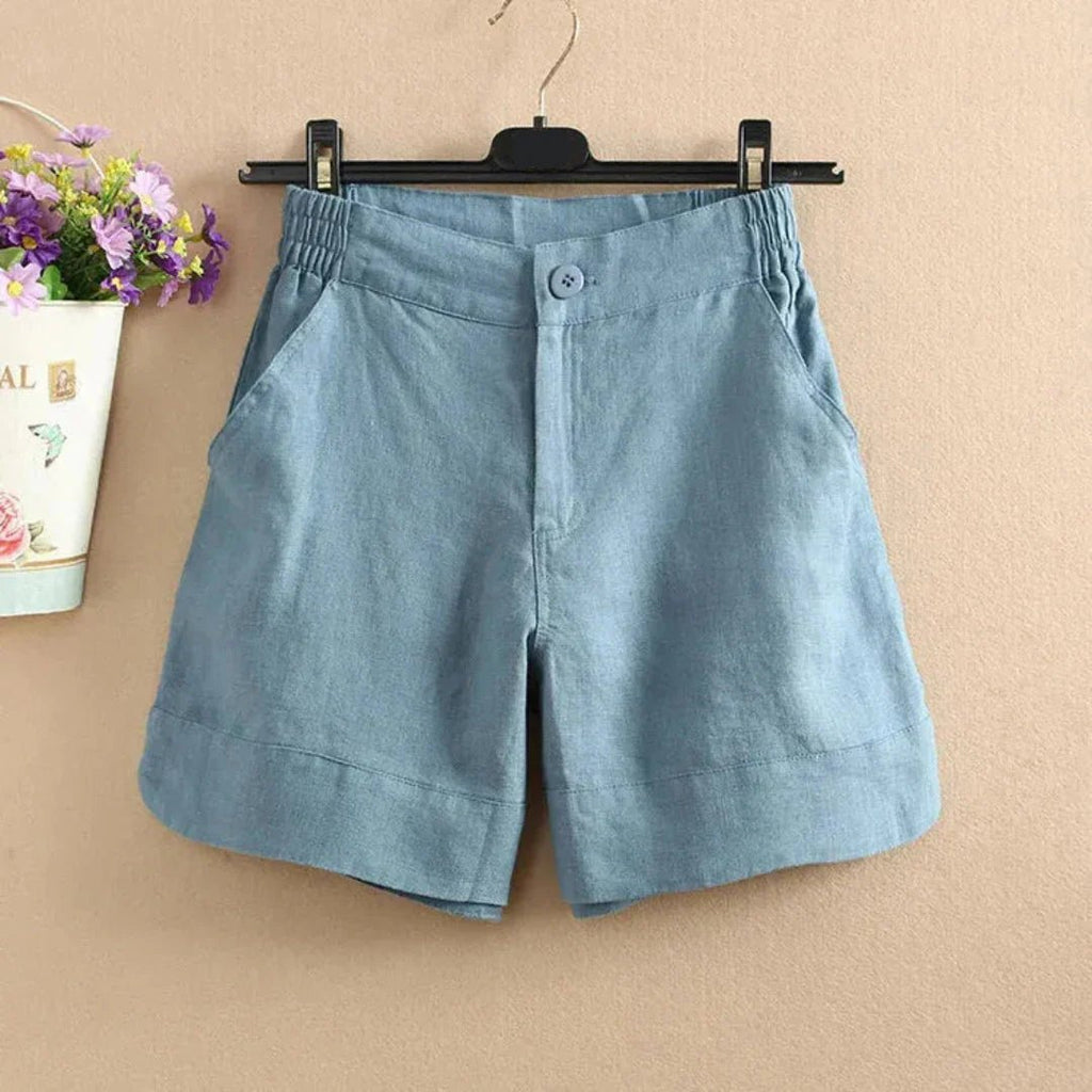 Shorts Women Elastic Waist Loose Fit Button Closure Style - Evergreen Outfits - Women Short