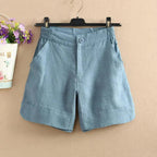 Shorts Women Elastic Waist Loose Fit Button Closure Style - Evergreen Outfits - Women Short