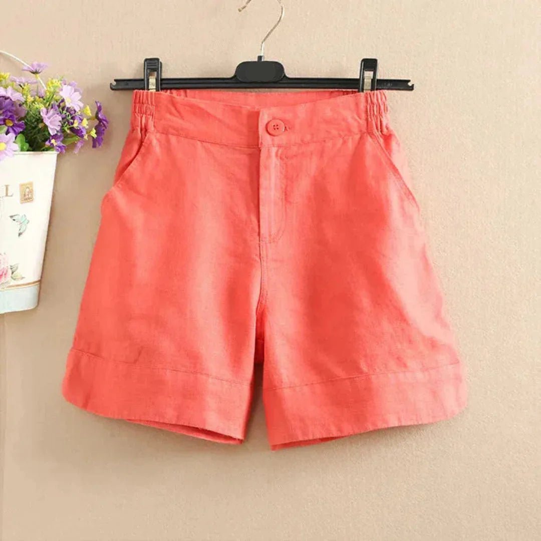 Shorts Women Elastic Waist Loose Fit Button Closure Style - Evergreen Outfits - Women Short