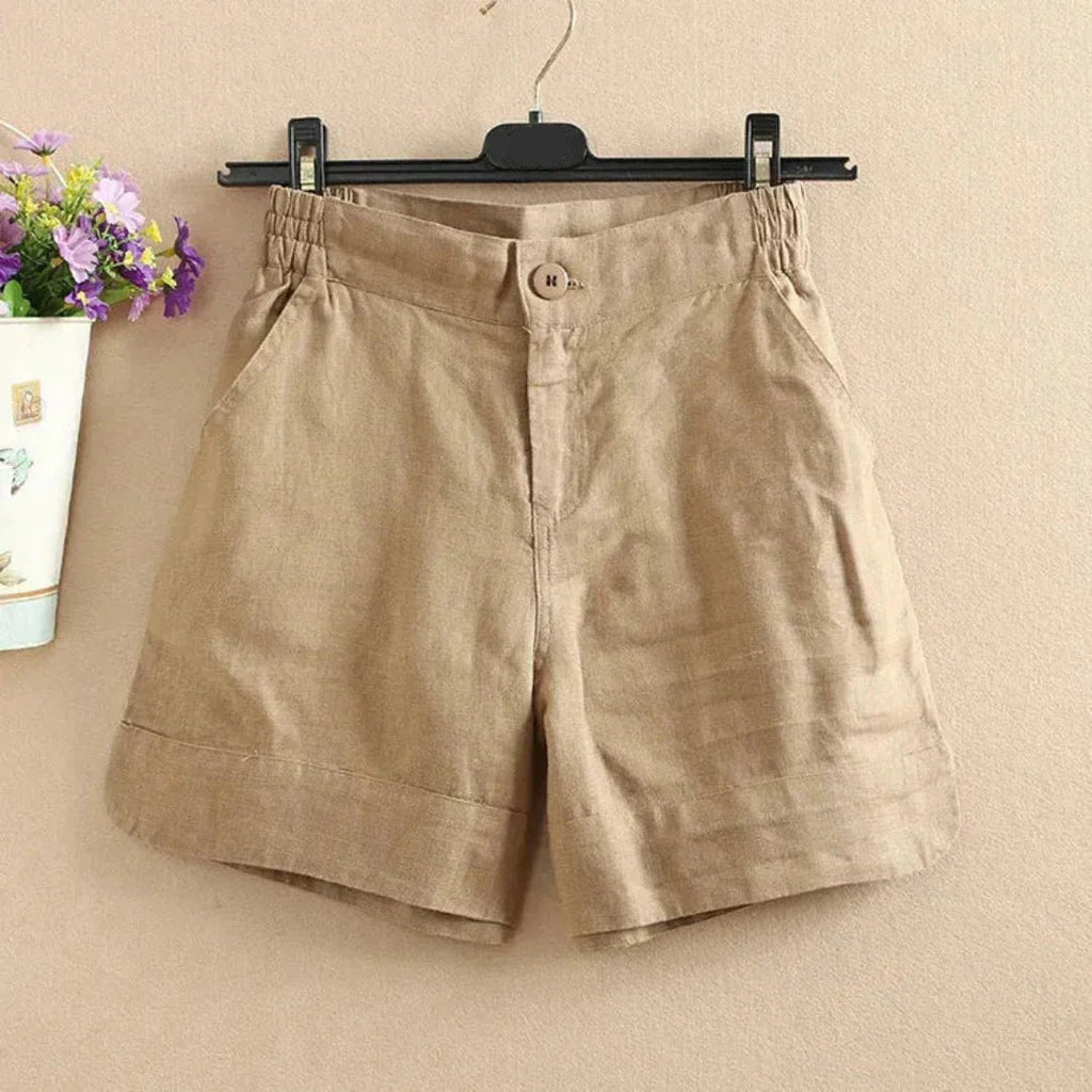 Shorts Women Elastic Waist Loose Fit Button Closure Style - Evergreen Outfits - Women Short