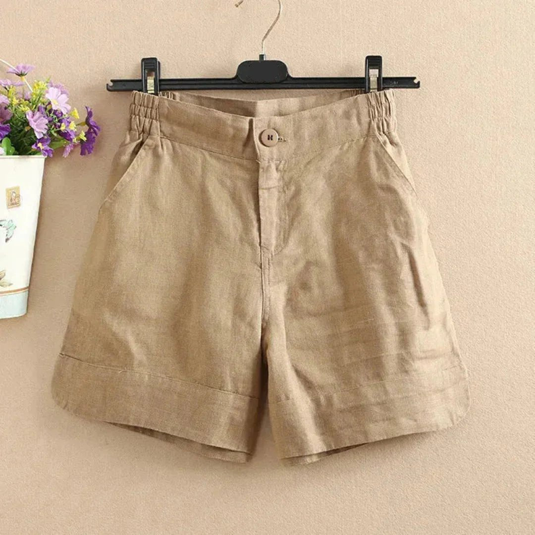 Shorts Women Elastic Waist Loose Fit Button Closure Style - Evergreen Outfits - Women Short