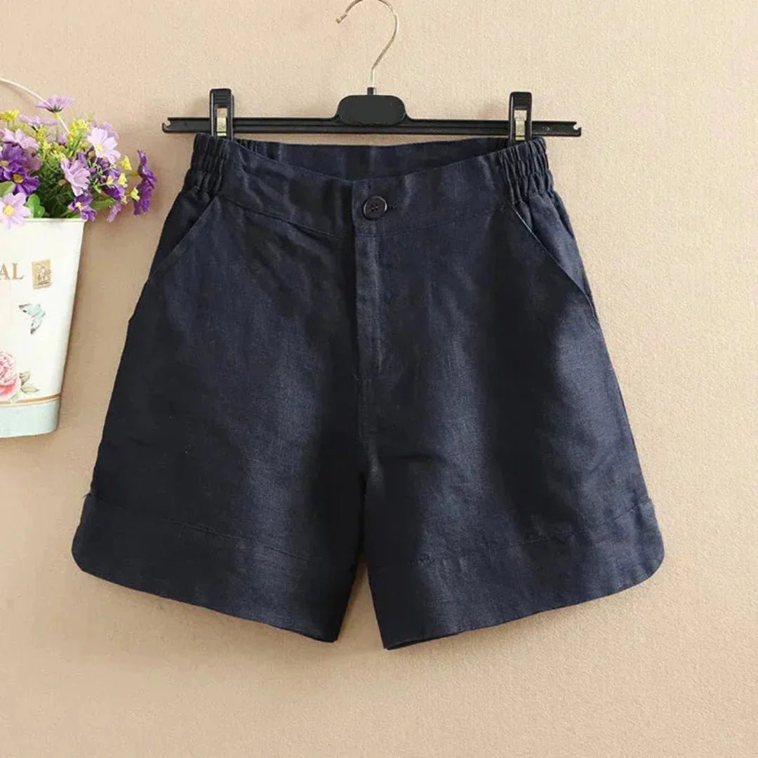Shorts Women Elastic Waist Loose Fit Button Closure Style - Evergreen Outfits - Women Short