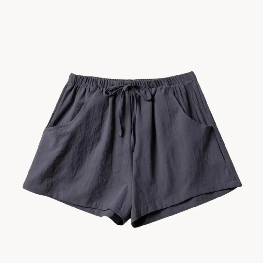 Shorts Women Linen High Waist Drawstring Relaxed Fit Cut - Evergreen Outfits - Women Short