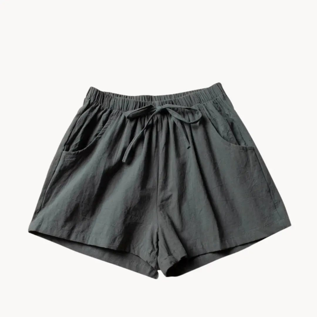 Shorts Women Linen High Waist Drawstring Relaxed Fit Cut - Evergreen Outfits - Women Short