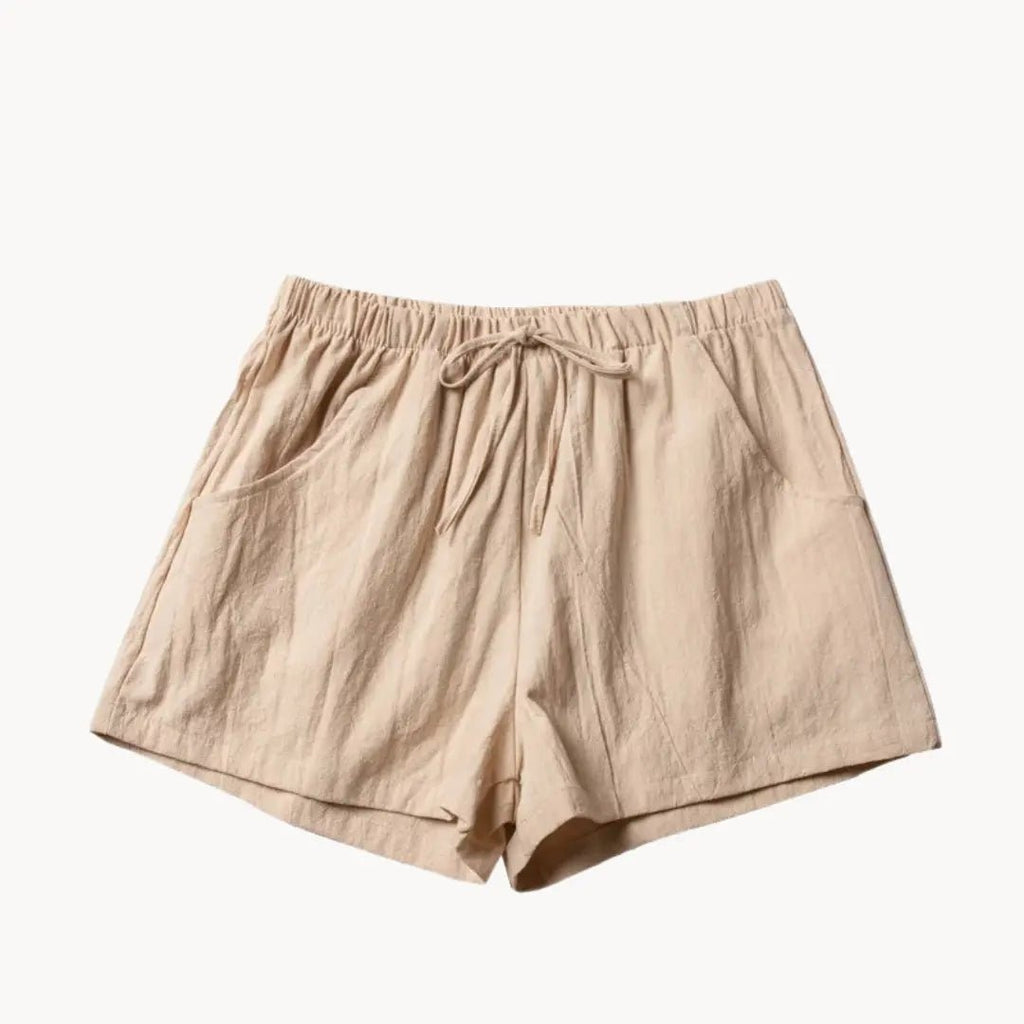 Shorts Women Linen High Waist Drawstring Relaxed Fit Cut - Evergreen Outfits - Women Short