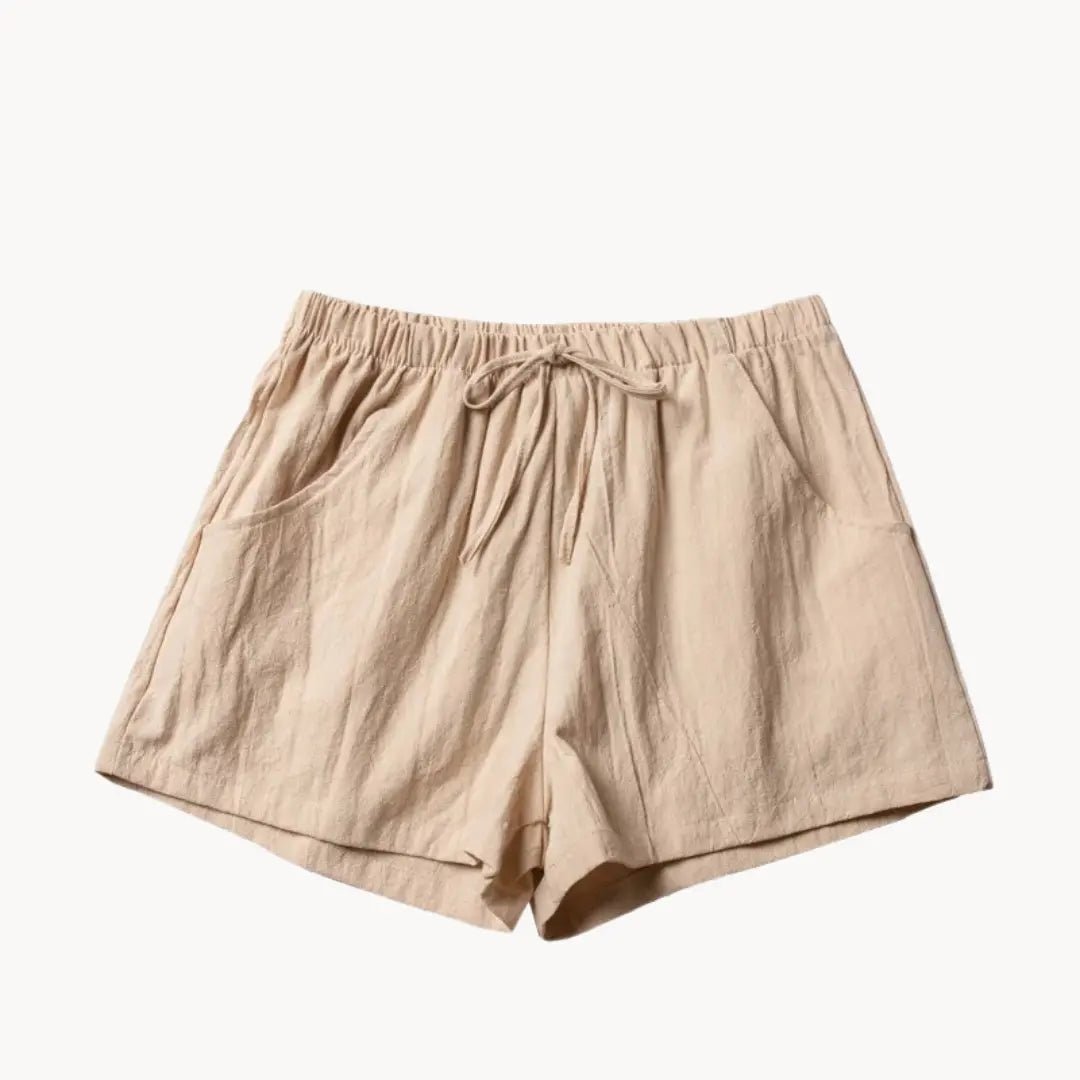 Shorts Women Linen High Waist Drawstring Relaxed Fit Cut - Evergreen Outfits - Women Short