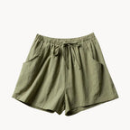 Shorts Women Linen High Waist Drawstring Relaxed Fit Cut - Evergreen Outfits - Women Short
