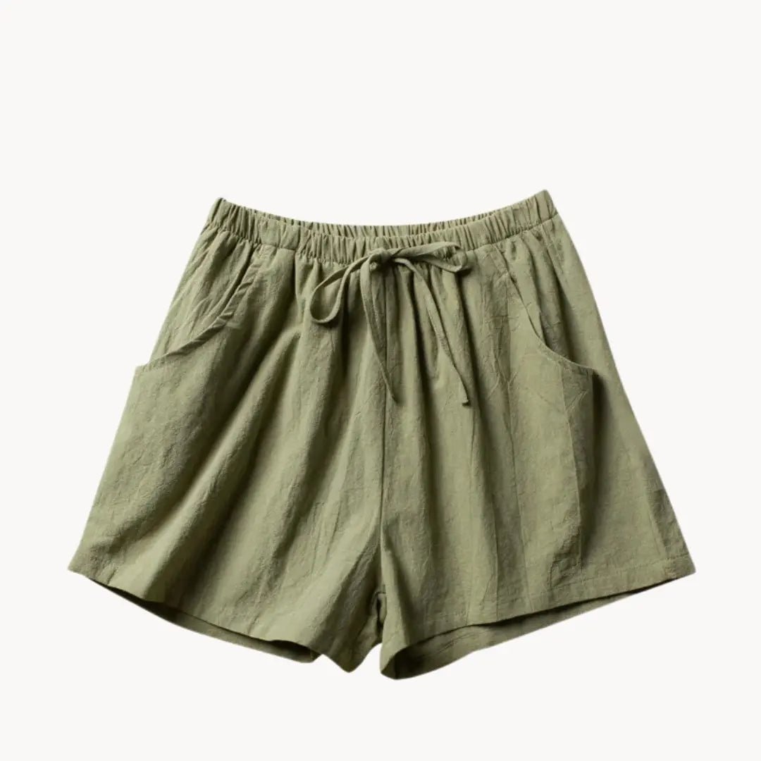 Shorts Women Linen High Waist Drawstring Relaxed Fit Cut - Evergreen Outfits - Women Short