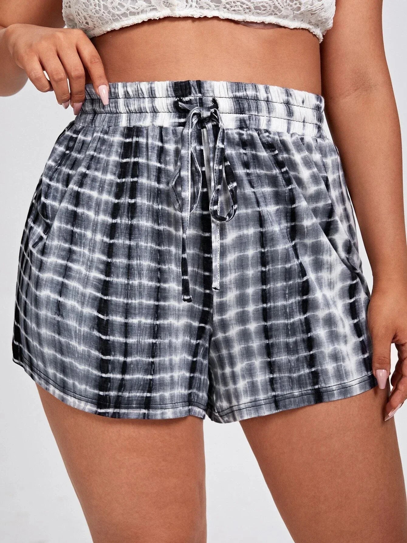 Shorts Women Tie-Dye Drawstring Wide Leg Elastic Waist - Evergreen Outfits- Women Shorts