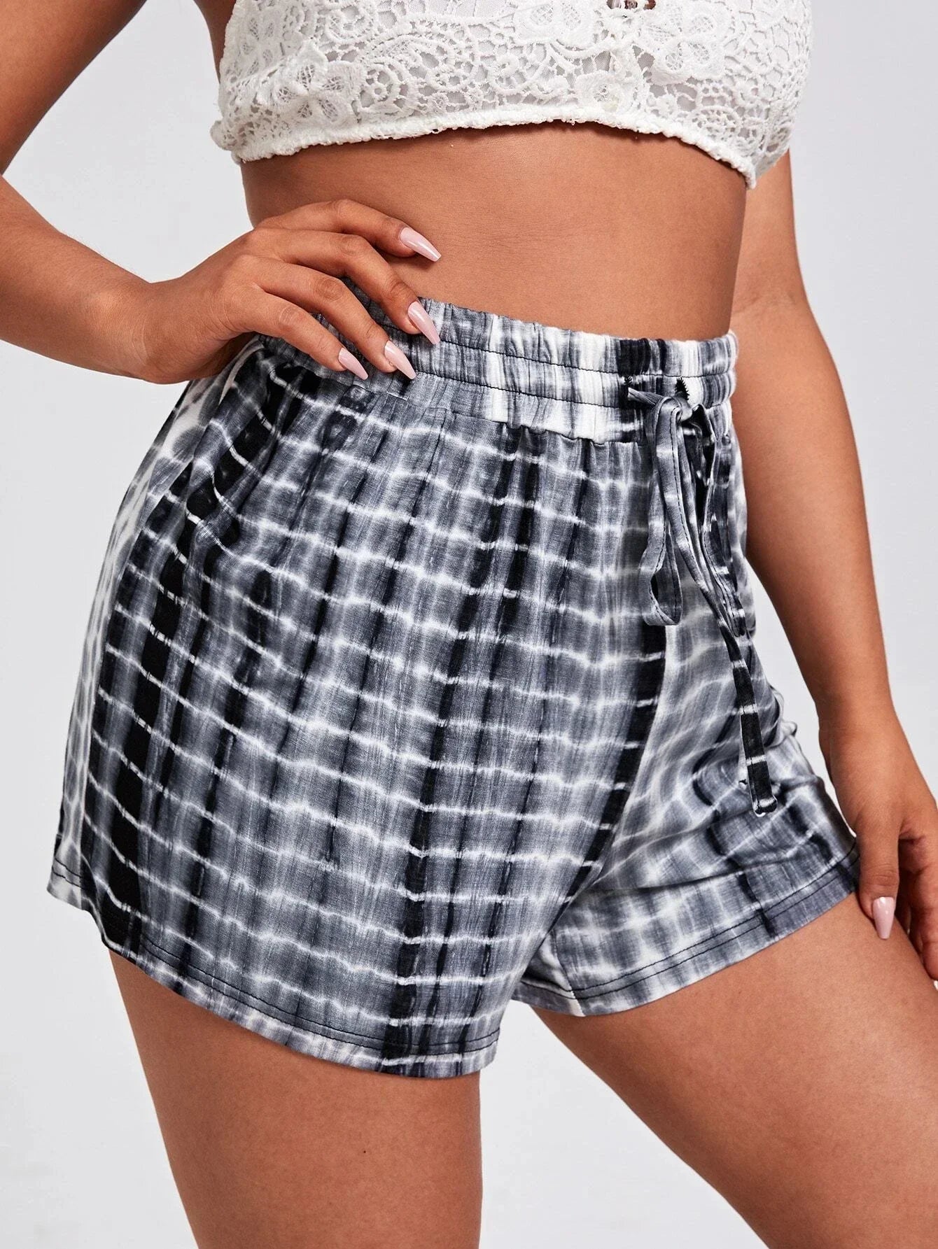 Shorts Women Tie-Dye Drawstring Wide Leg Elastic Waist - Evergreen Outfits- Women Shorts