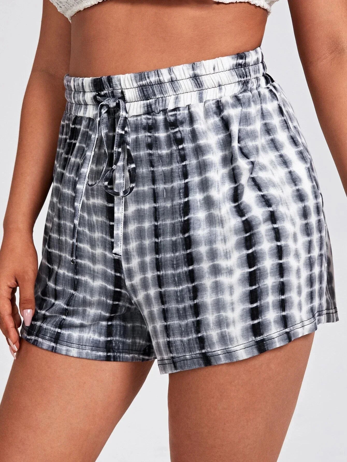 Shorts Women Tie-Dye Drawstring Wide Leg Elastic Waist - Evergreen Outfits- Women Shorts