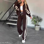 Women Set | Zip Jacket and Wide Leg Trousers with Stripes