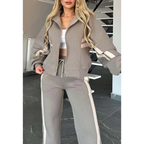 Women Set | Zip Jacket and Wide Leg Trousers with Stripes