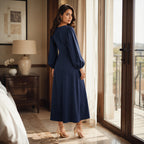 Women Dress | V-Neck Puff Sleeve Relaxed A-Line Maxi Fit