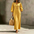 Women Dress | V-Neck Puff Sleeve Relaxed A-Line Maxi Fit