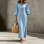 Women Dress | V-Neck Puff Sleeve Relaxed A-Line Maxi Fit