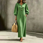 Women Dress | V-Neck Puff Sleeve Relaxed A-Line Maxi Fit