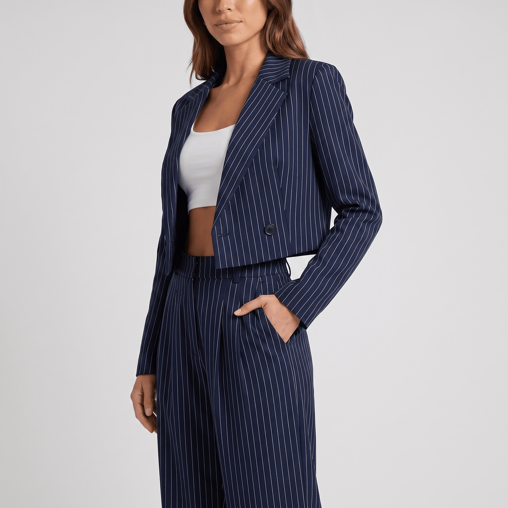 Suit Set Women Two Piece Striped Blazer Straight Leg - Evergreen Outfits - Women Set