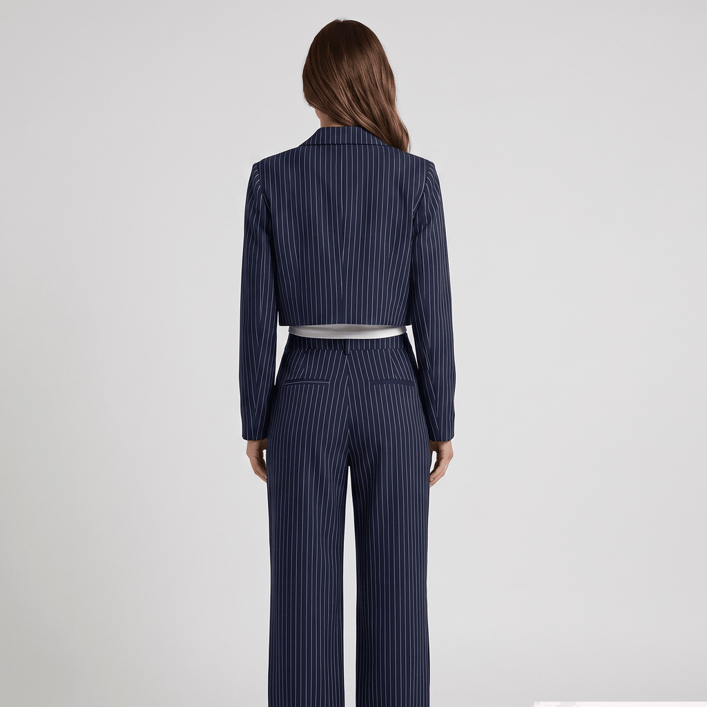 Suit Set Women Two Piece Striped Blazer Straight Leg - Evergreen Outfits - Women Set