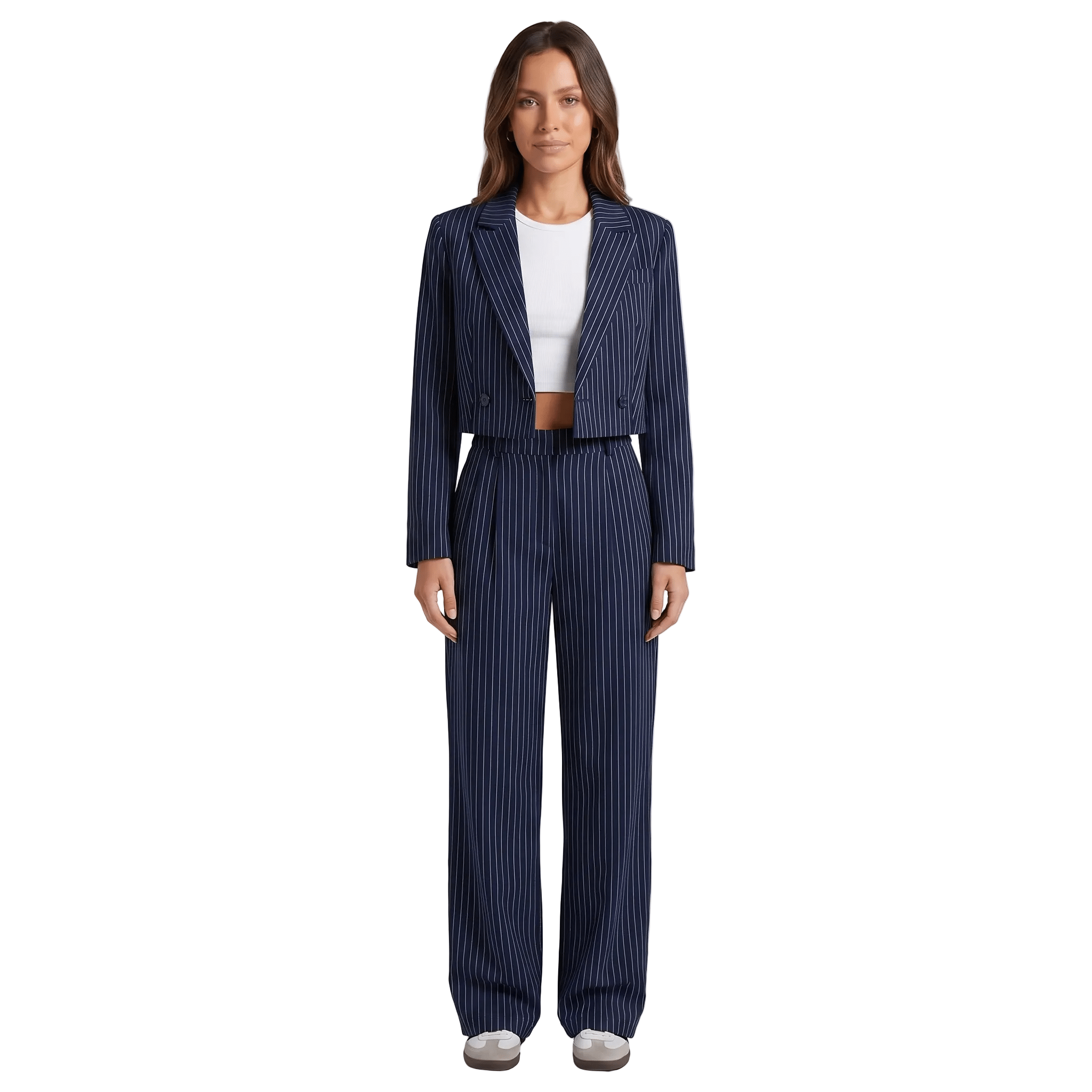 Suit Set Women Two Piece Striped Blazer Straight Leg - Evergreen Outfits - Women Set