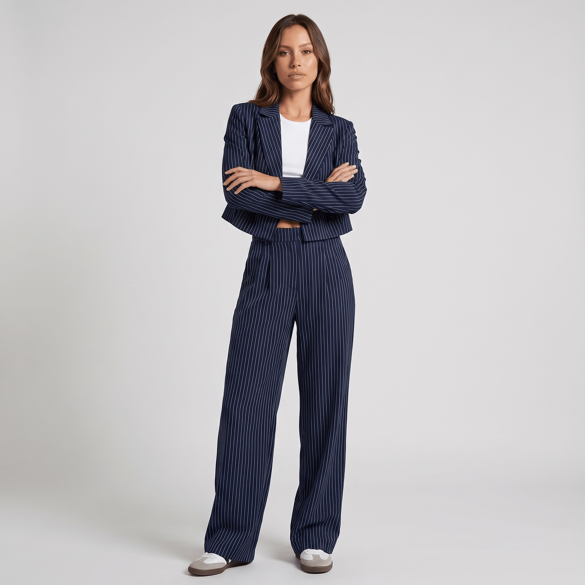 Suit Set Women Two Piece Striped Blazer Straight Leg - Evergreen Outfits - Women Set