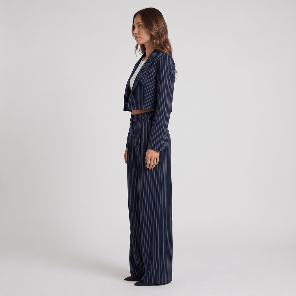 Suit Set Women Two Piece Striped Blazer Straight Leg - Evergreen Outfits - Women Set