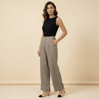 Trousers Women High Waist Wide Leg Cotton Linen Blend - Evergreen Outfits - Women Pants