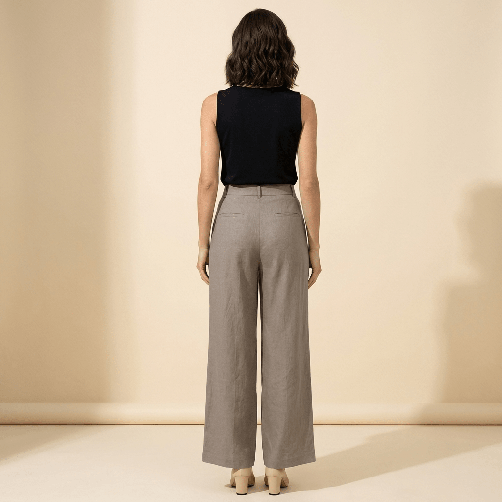 Trousers Women High Waist Wide Leg Cotton Linen Blend - Evergreen Outfits - Women Pants