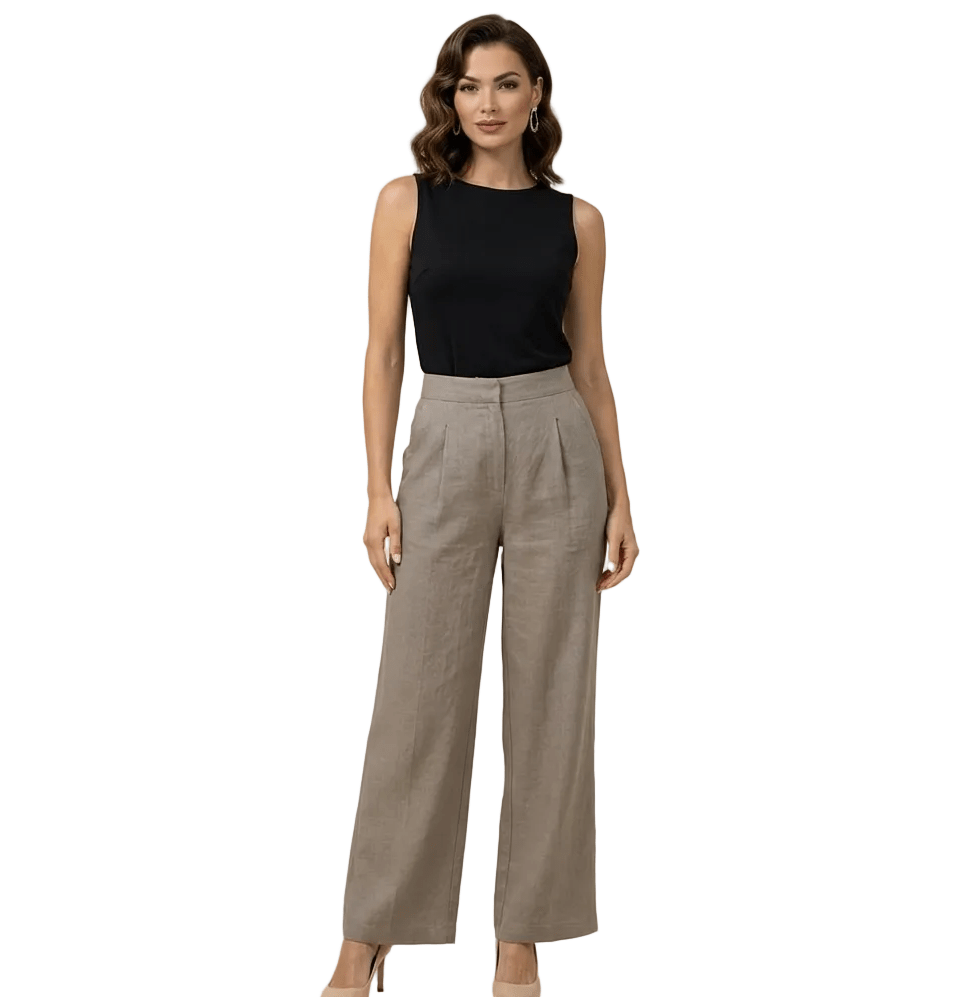 Trousers Women High Waist Wide Leg Cotton Linen Blend - Evergreen Outfits - Women Pants