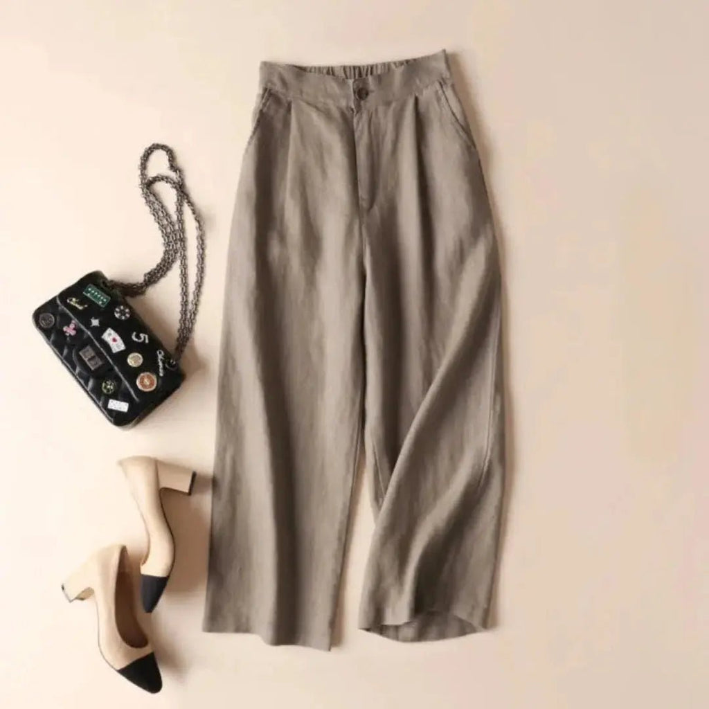 Trousers Women High Waist Wide Leg Cotton Linen Blend - Evergreen Outfits - Women Pants