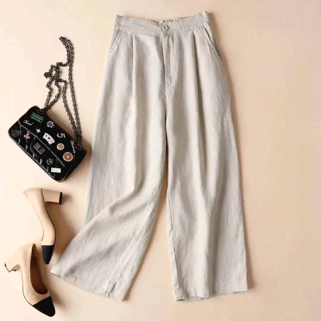 Trousers Women High Waist Wide Leg Cotton Linen Blend - Evergreen Outfits - Women Pants