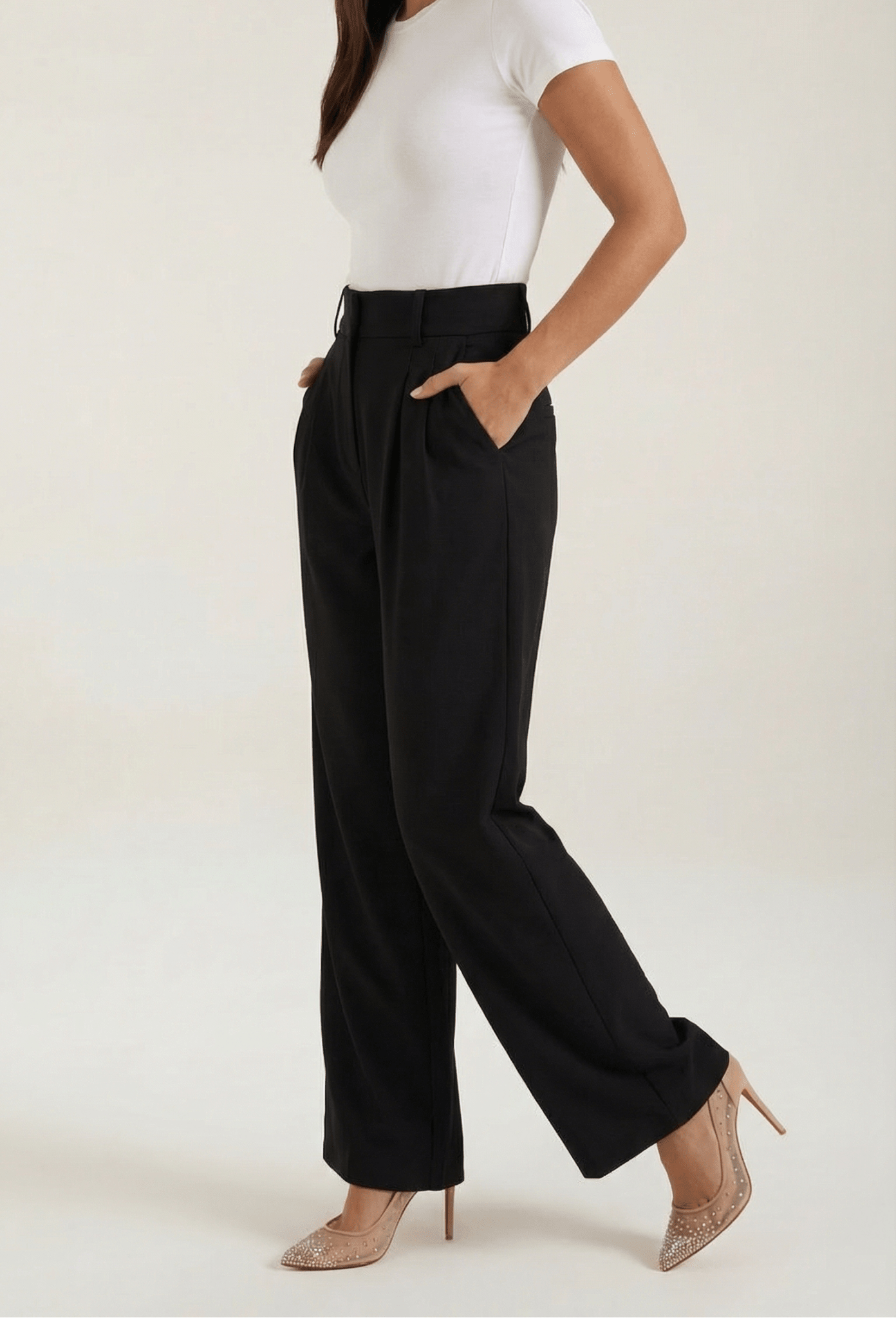Trousers Women High Waisted Wide Leg Pleated Full Length - Evergreen Outfits - Women Pants
