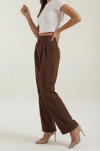 Trousers Women High Waisted Wide Leg Pleated Full Length - Evergreen Outfits - Women Pants