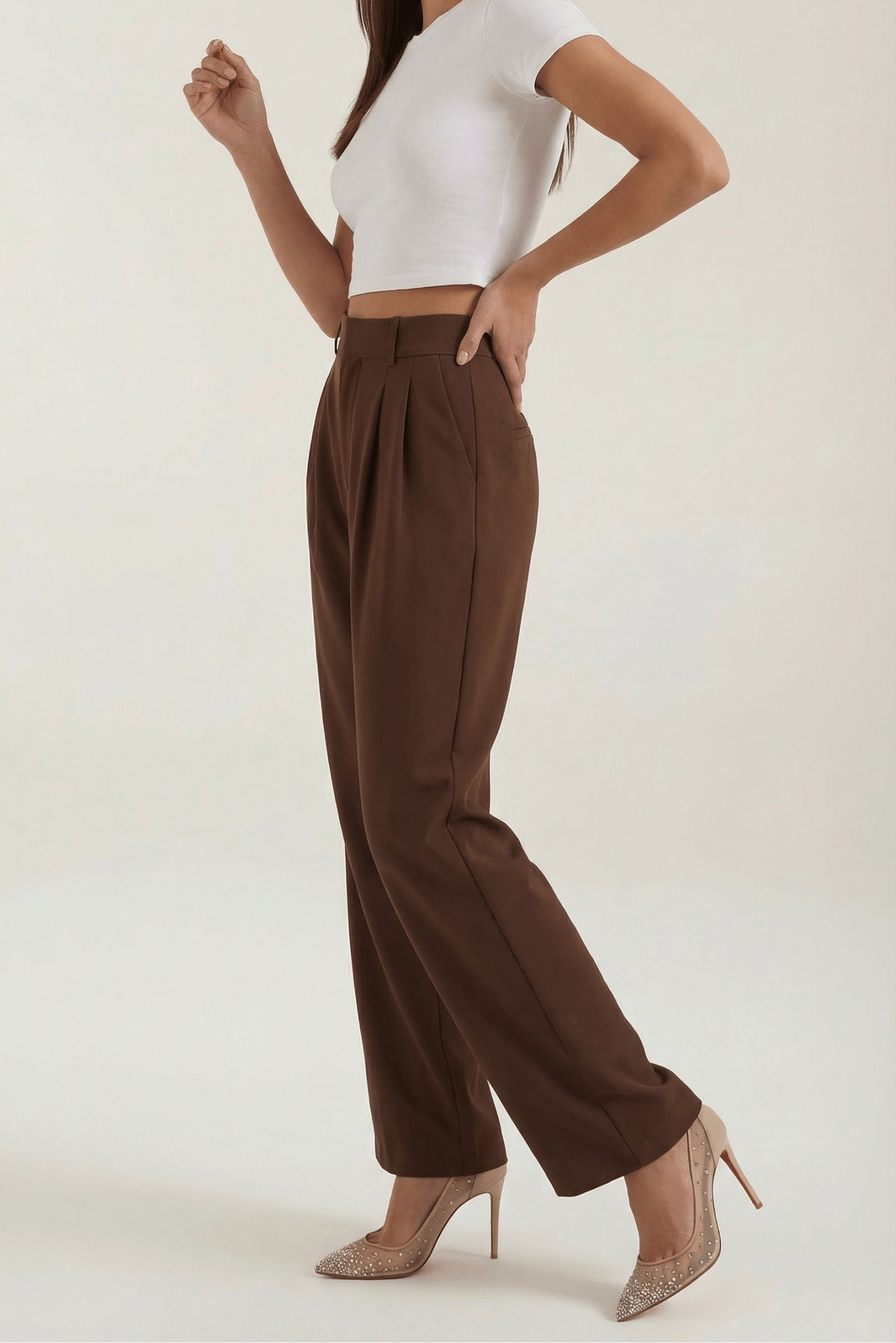 Trousers Women High Waisted Wide Leg Pleated Full Length - Evergreen Outfits - Women Pants