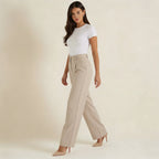 Trousers Women High Waisted Wide Leg Pleated Full Length - Evergreen Outfits - Women Pants