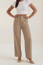 Trousers Women High Waisted Wide Leg Pleated Full Length - Evergreen Outfits - Women Pants