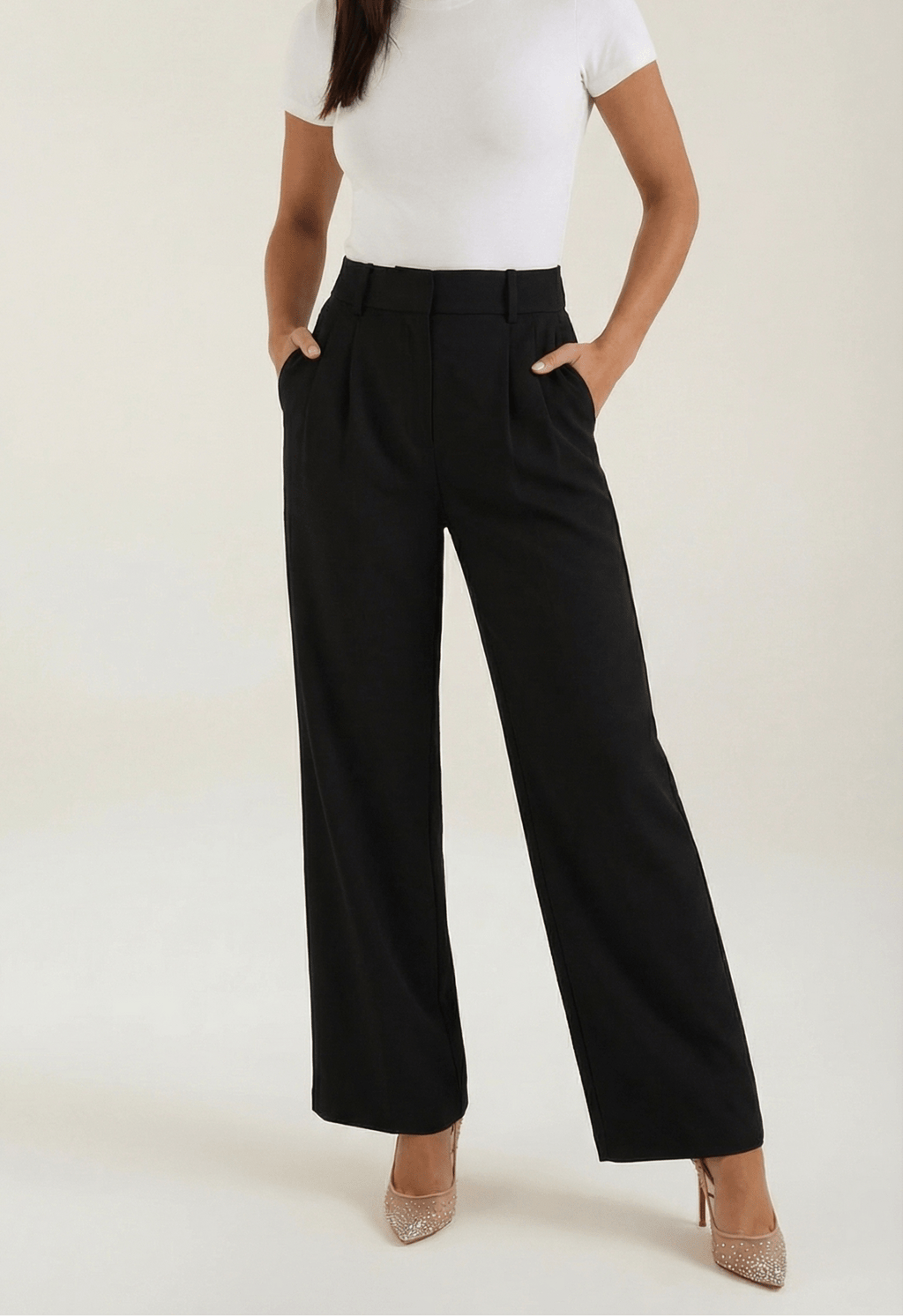 Trousers Women High Waisted Wide Leg Pleated Full Length - Evergreen Outfits - Women Pants