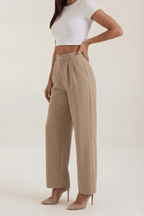 Trousers Women High Waisted Wide Leg Pleated Full Length - Evergreen Outfits - Women Pants