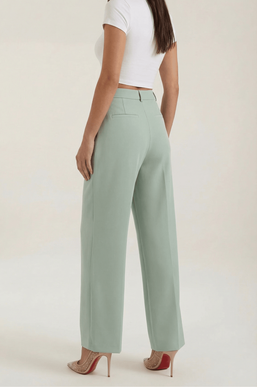 Trousers Women High Waisted Wide Leg Pleated Full Length - Evergreen Outfits - Women Pants