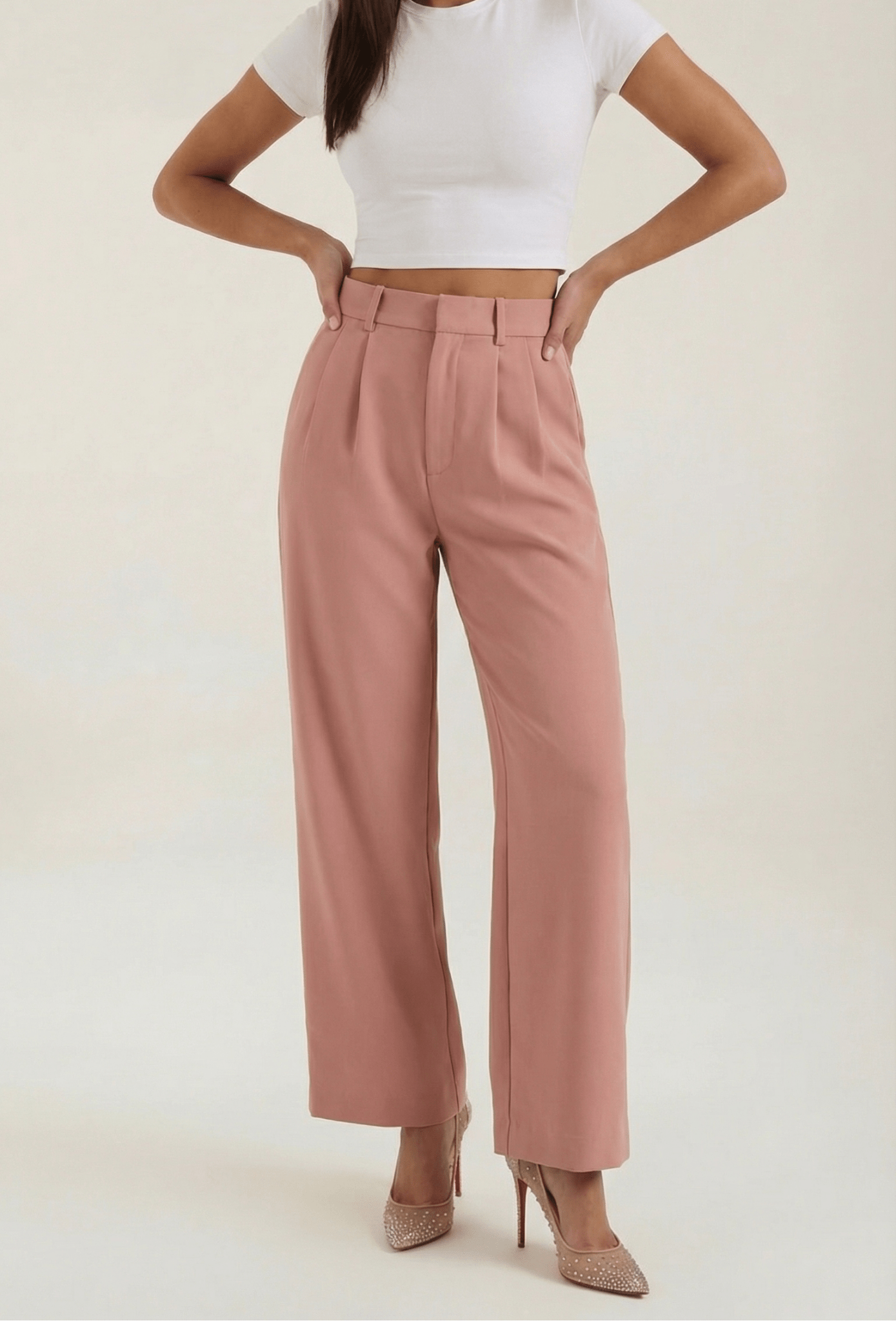 Trousers Women High Waisted Wide Leg Pleated Full Length - Evergreen Outfits - Women Pants