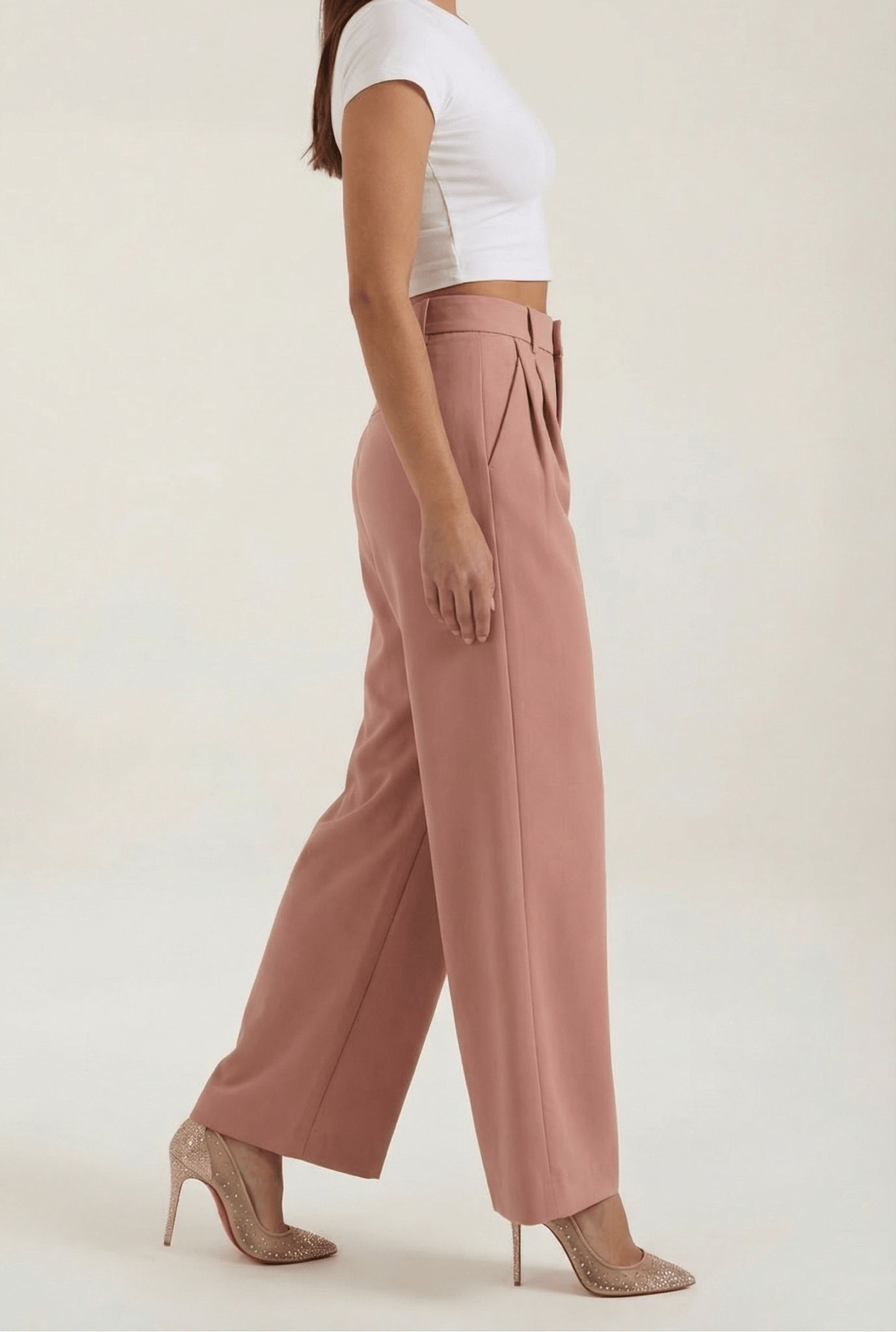 Trousers Women High Waisted Wide Leg Pleated Full Length - Evergreen Outfits - Women Pants