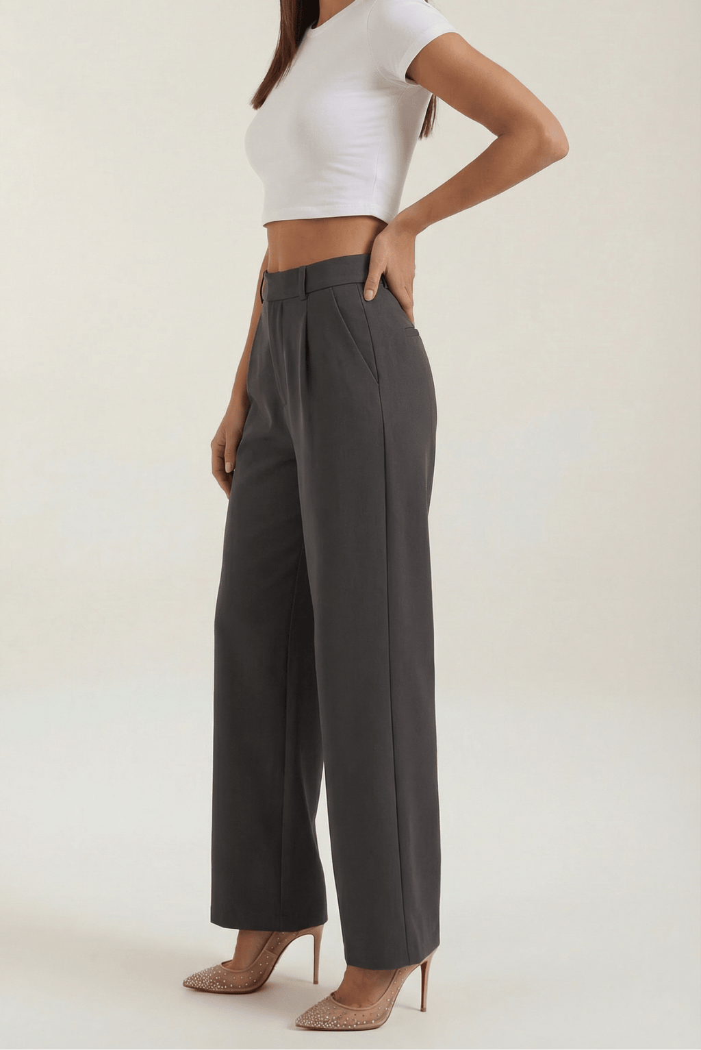 Trousers Women High Waisted Wide Leg Pleated Full Length - Evergreen Outfits - Women Pants