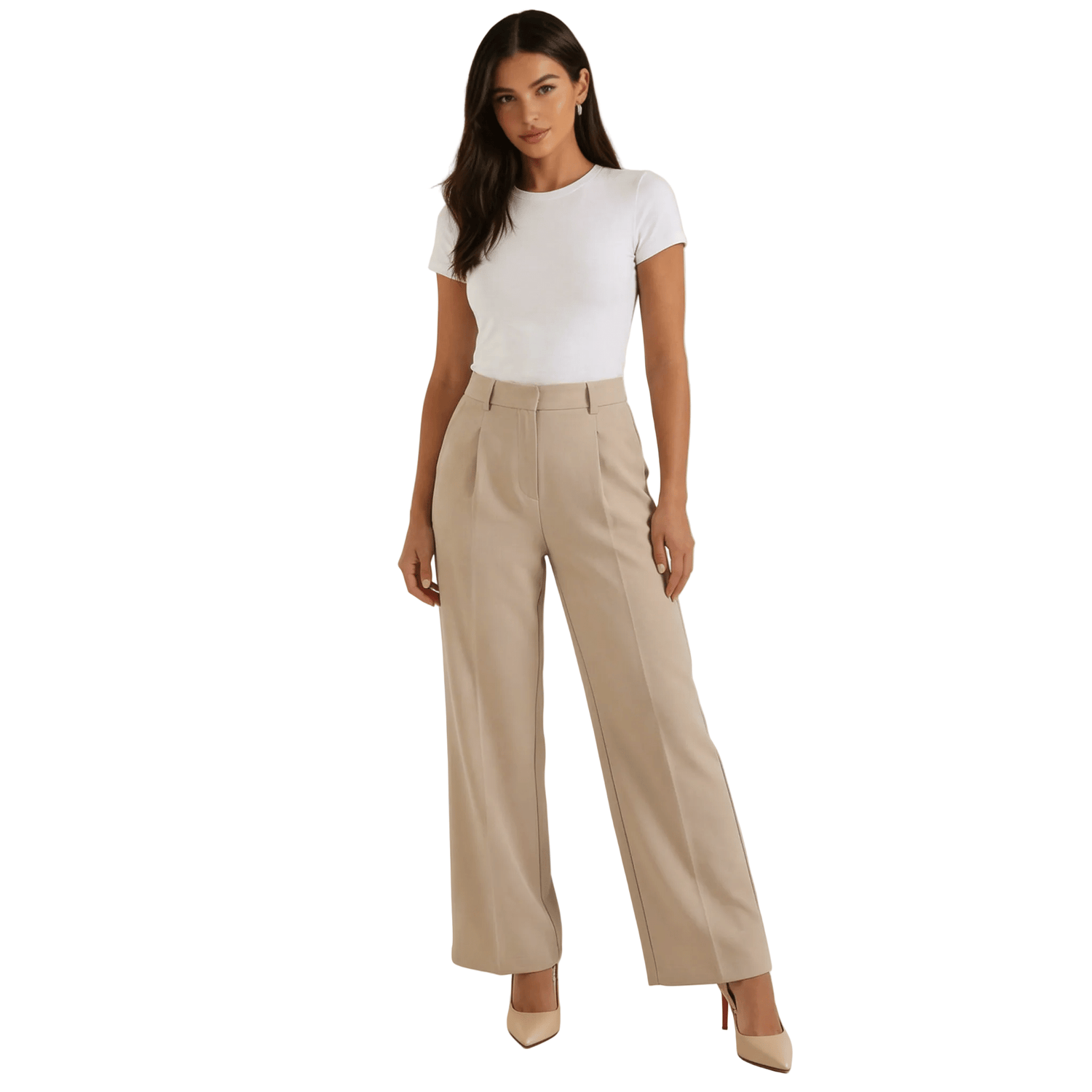 Trousers Women High Waisted Wide Leg Pleated Full Length - Evergreen Outfits - Women Pants
