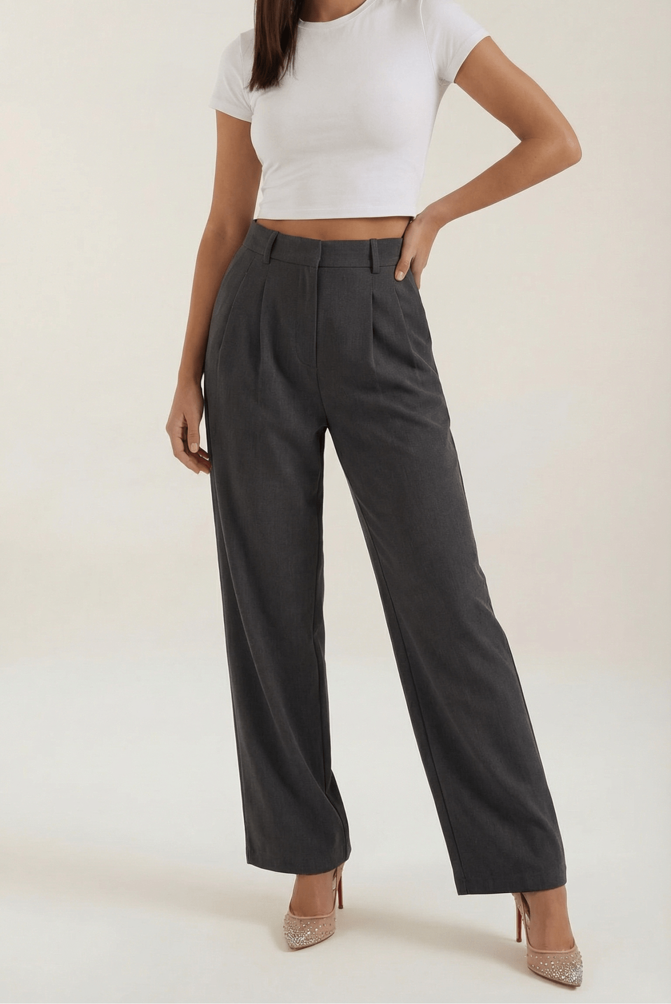 Trousers Women High Waisted Wide Leg Pleated Full Length - Evergreen Outfits - Women Pants