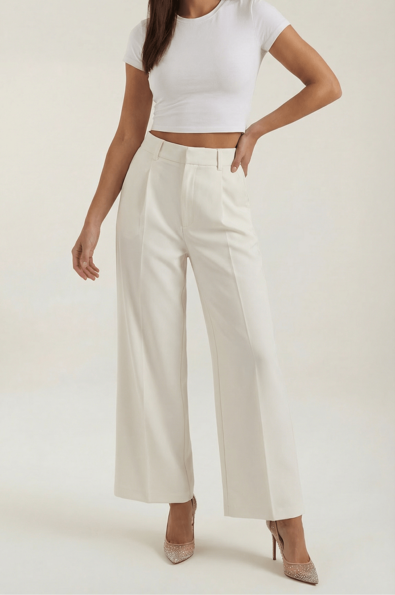 Trousers Women High Waisted Wide Leg Pleated Full Length - Evergreen Outfits - Women Pants