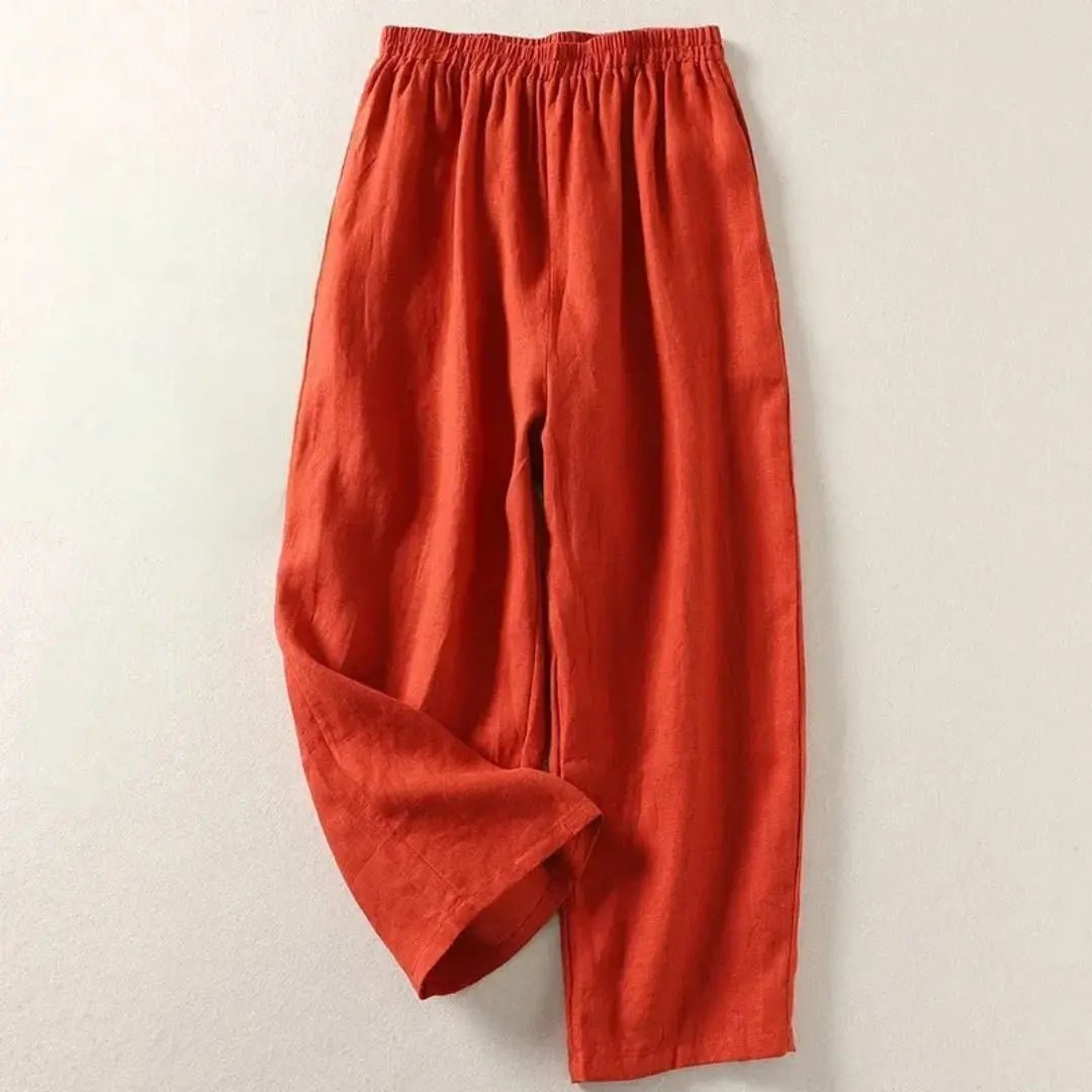 Trousers Women Linen Blend Relaxed Fit Cropped Length - Evergreen Outfits - Women Pants