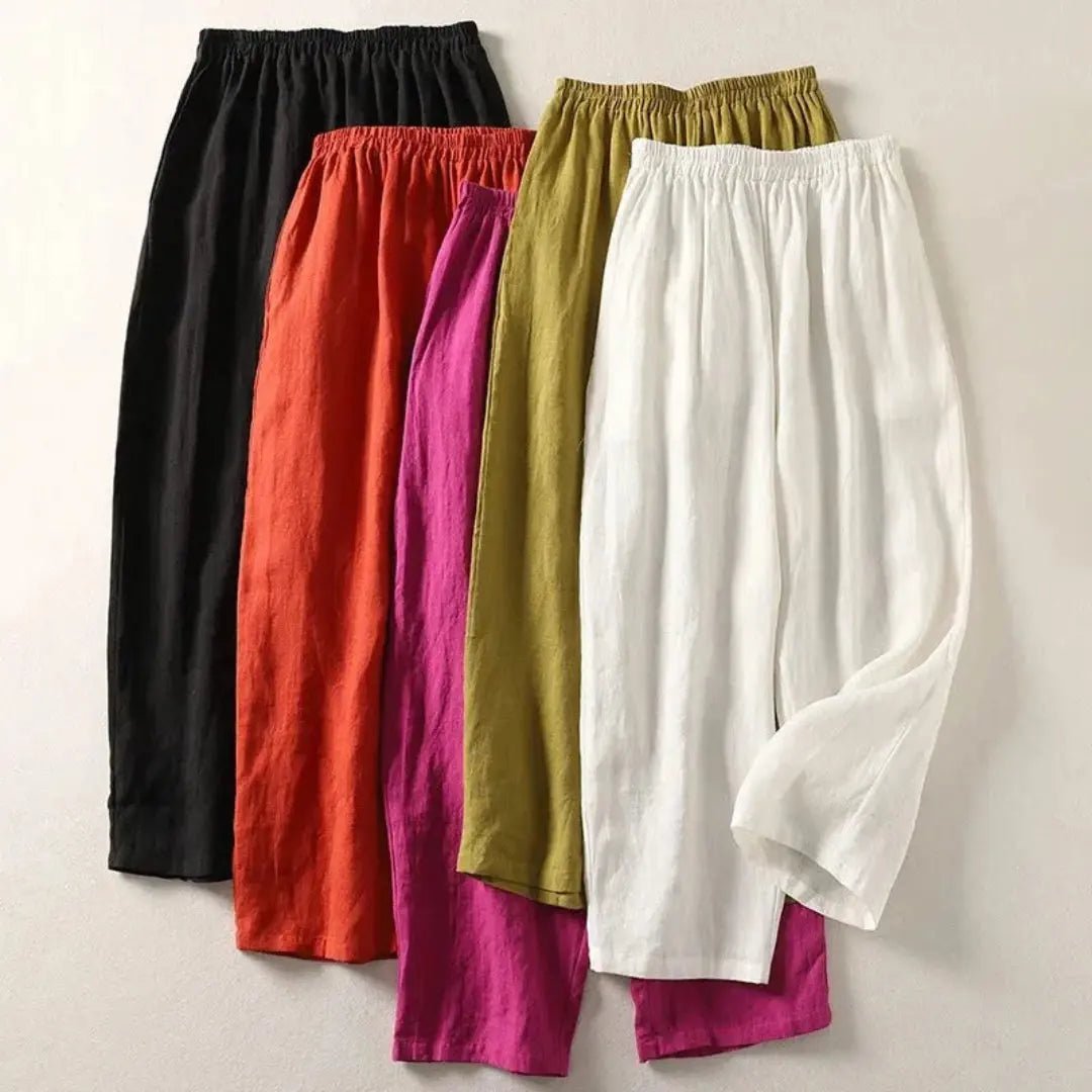 Trousers Women Linen Blend Relaxed Fit Cropped Length - Evergreen Outfits - Women Pants