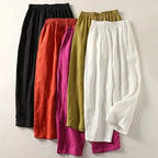 Trousers Women Linen Blend Relaxed Fit Cropped Length - Evergreen Outfits - Women Pants