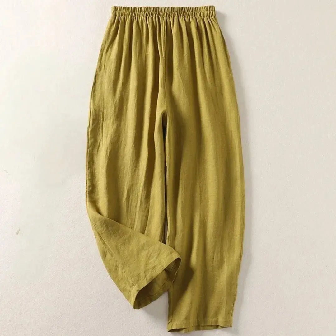 Trousers Women Linen Blend Relaxed Fit Cropped Length - Evergreen Outfits - Women Pants