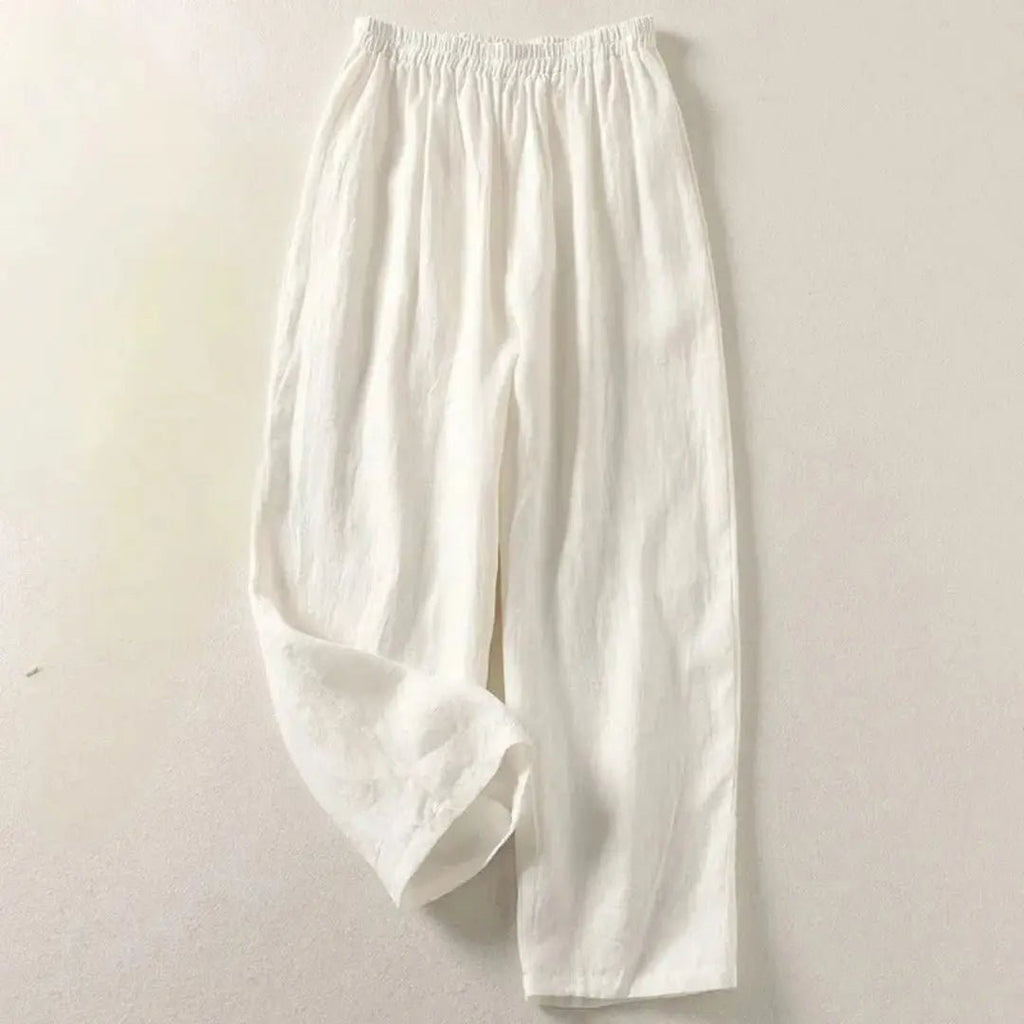 Trousers Women Linen Blend Relaxed Fit Cropped Length - Evergreen Outfits - Women Pants